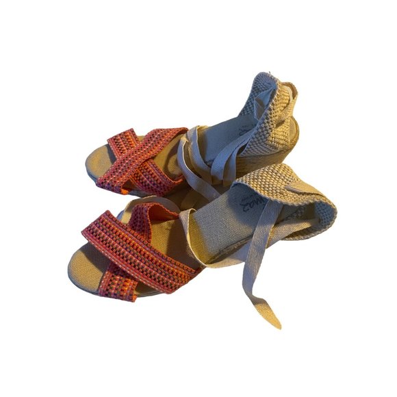 Pima 2 wedge espadrille ankle wrap pink multicolor polkadot sandals size - Picture 10 of 11